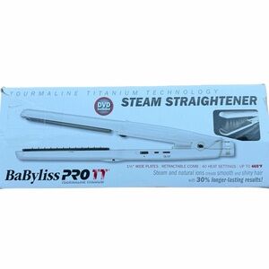 BaByliss Pro White Steam Hair Straightener - Tourmaline Titanium